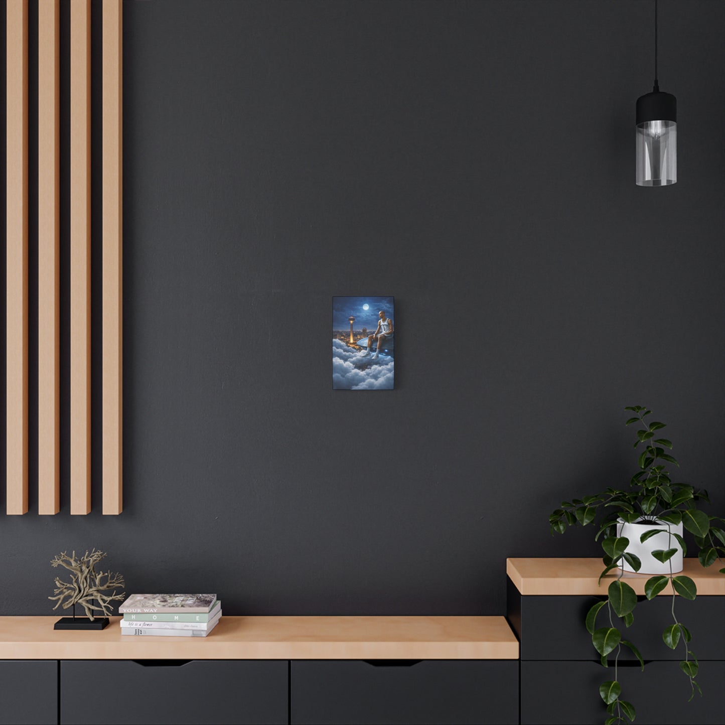 Canvas Wall Art — Night Sky Basketball Legend Sitting on UFO Over City