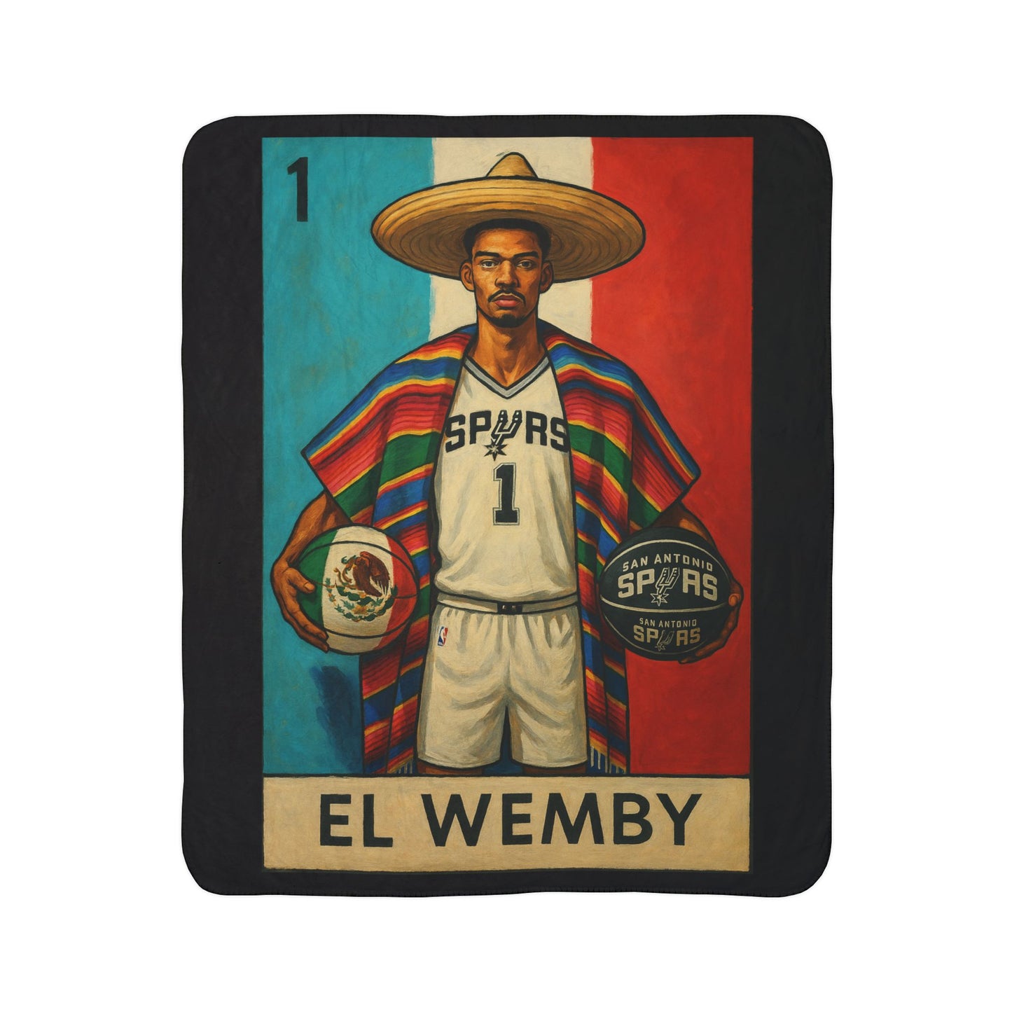 El Wemby Sherpa Blanket — Vintage Lotería-Style Spurs Basketball Throw
