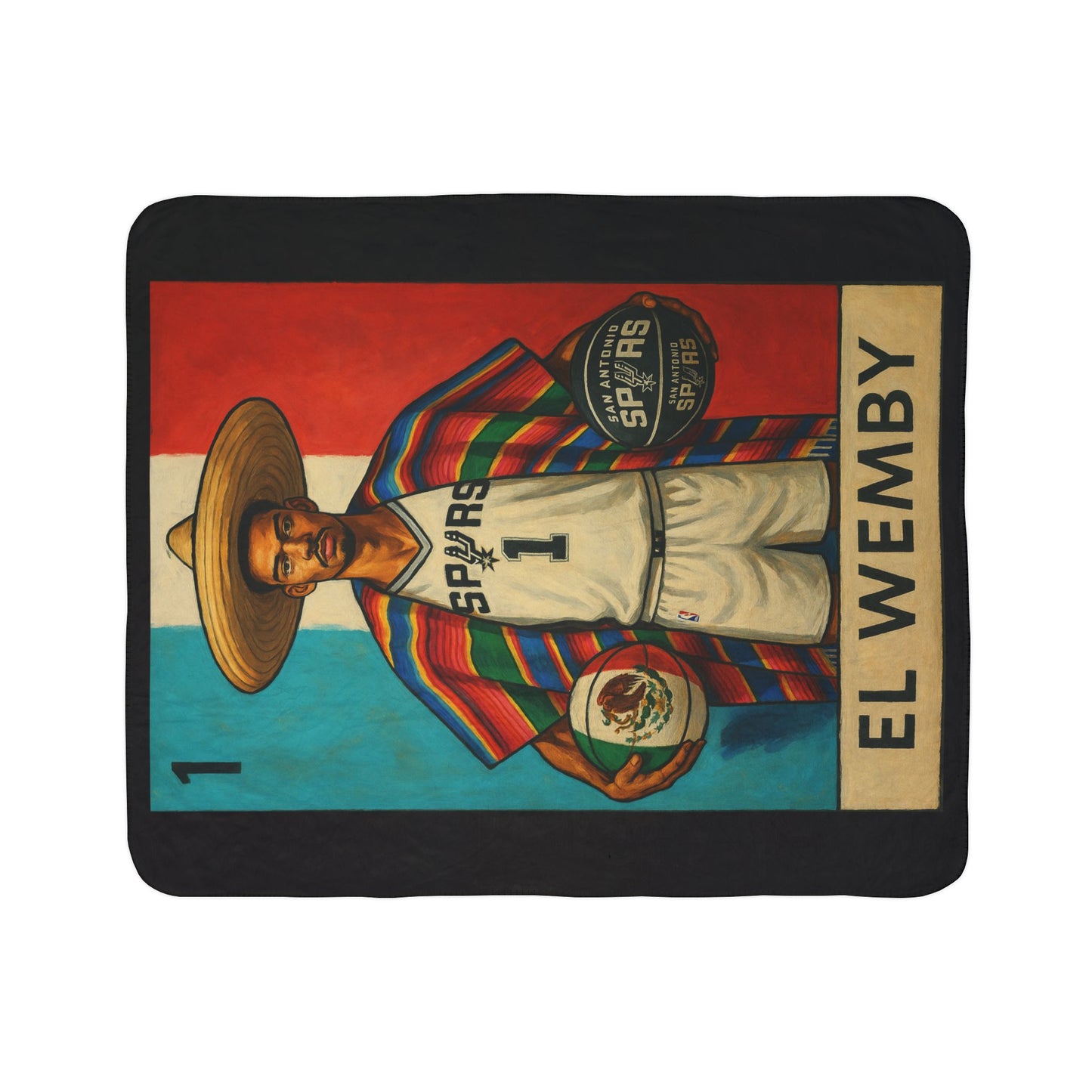El Wemby Sherpa Blanket — Vintage Lotería-Style Spurs Basketball Throw