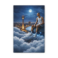 Canvas Wall Art — Night Sky Basketball Legend Sitting on UFO Over City