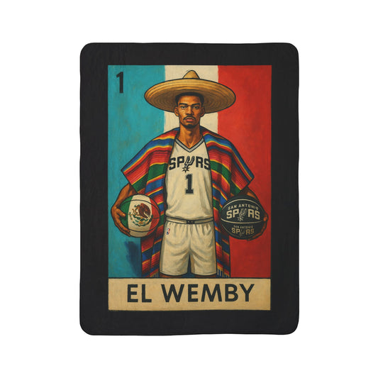 El Wemby Sherpa Blanket — Vintage Lotería-Style Spurs Basketball Throw