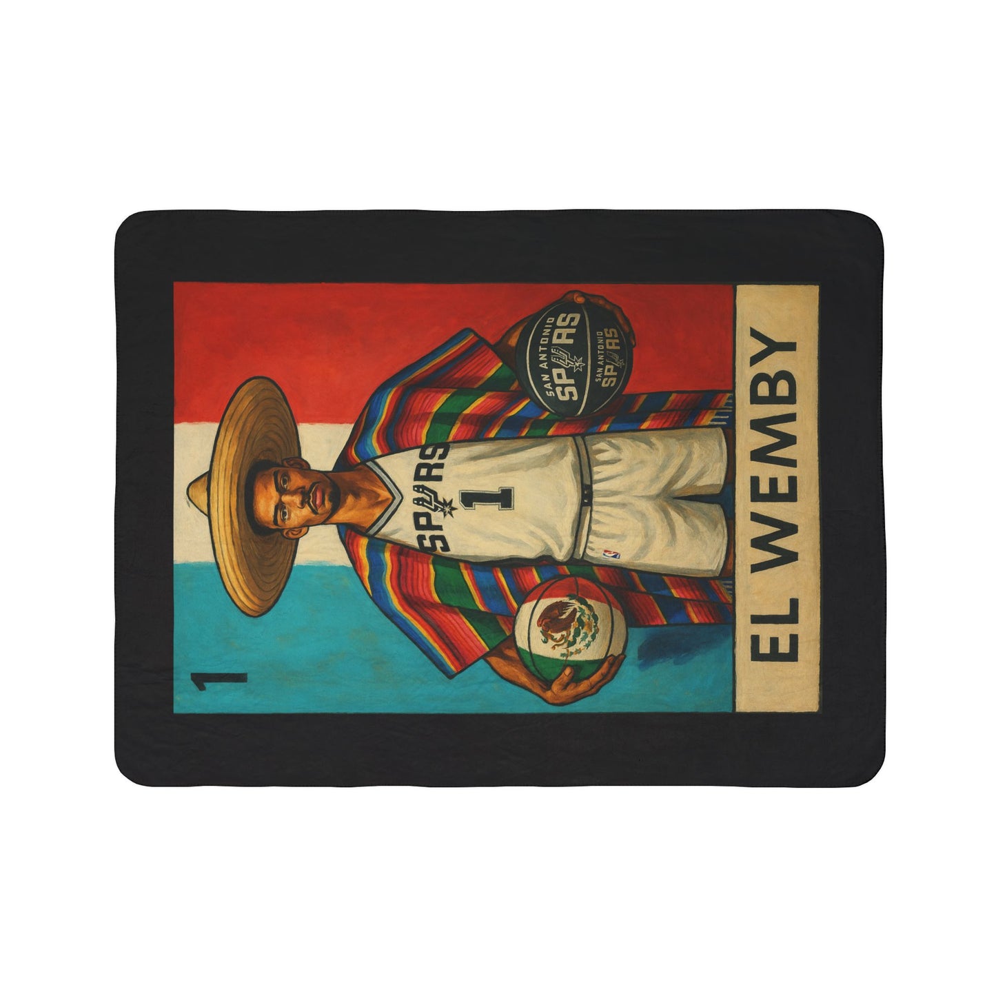 El Wemby Sherpa Blanket — Vintage Lotería-Style Spurs Basketball Throw